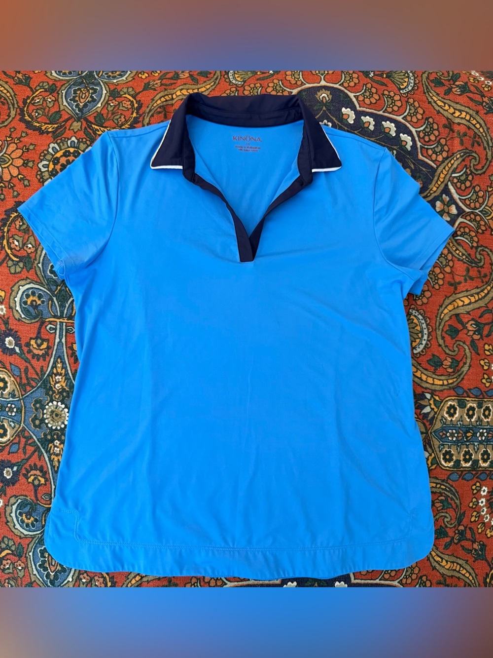 Kinona short sleeve top French blue w/navy trim UPF 50+ 4way stretch